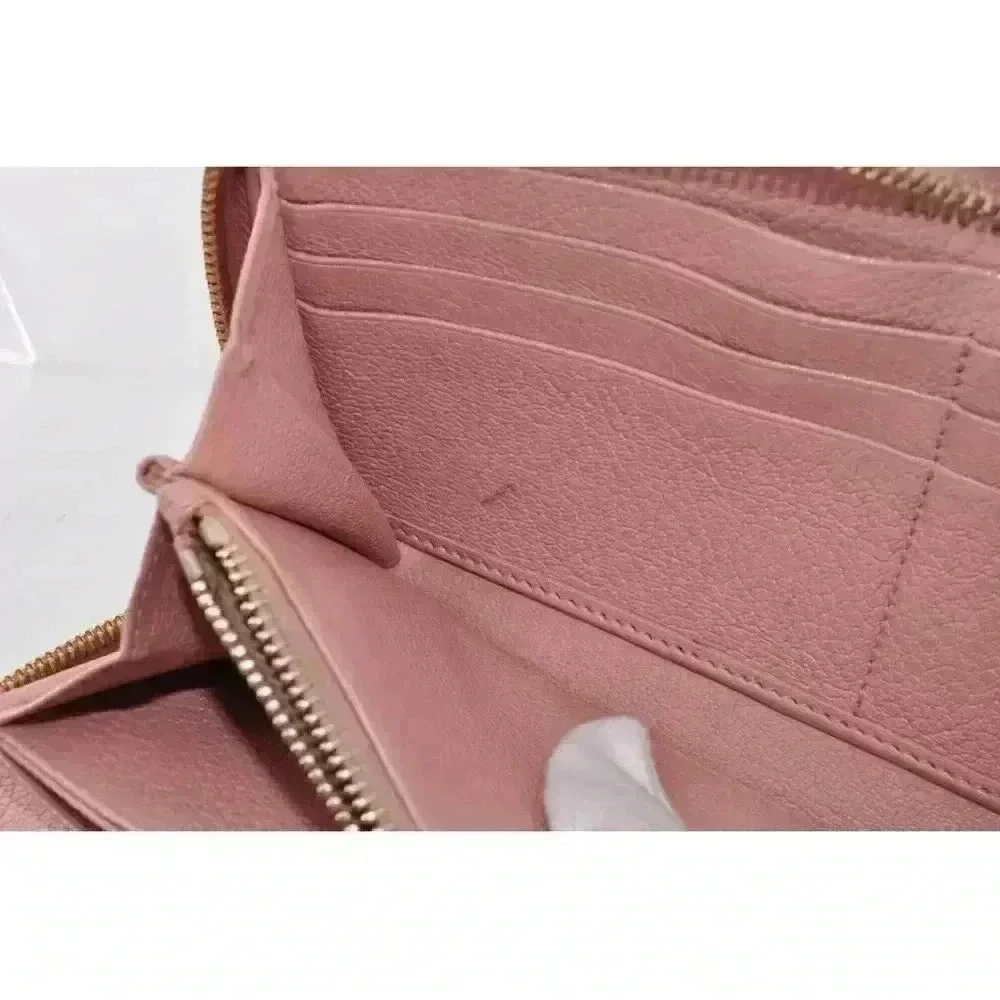 MIU MIU Ribbon Long Wallet Leather Pink Gold Zip Women Used Auth w/Card 8C11191 - Picture 10 of 15
